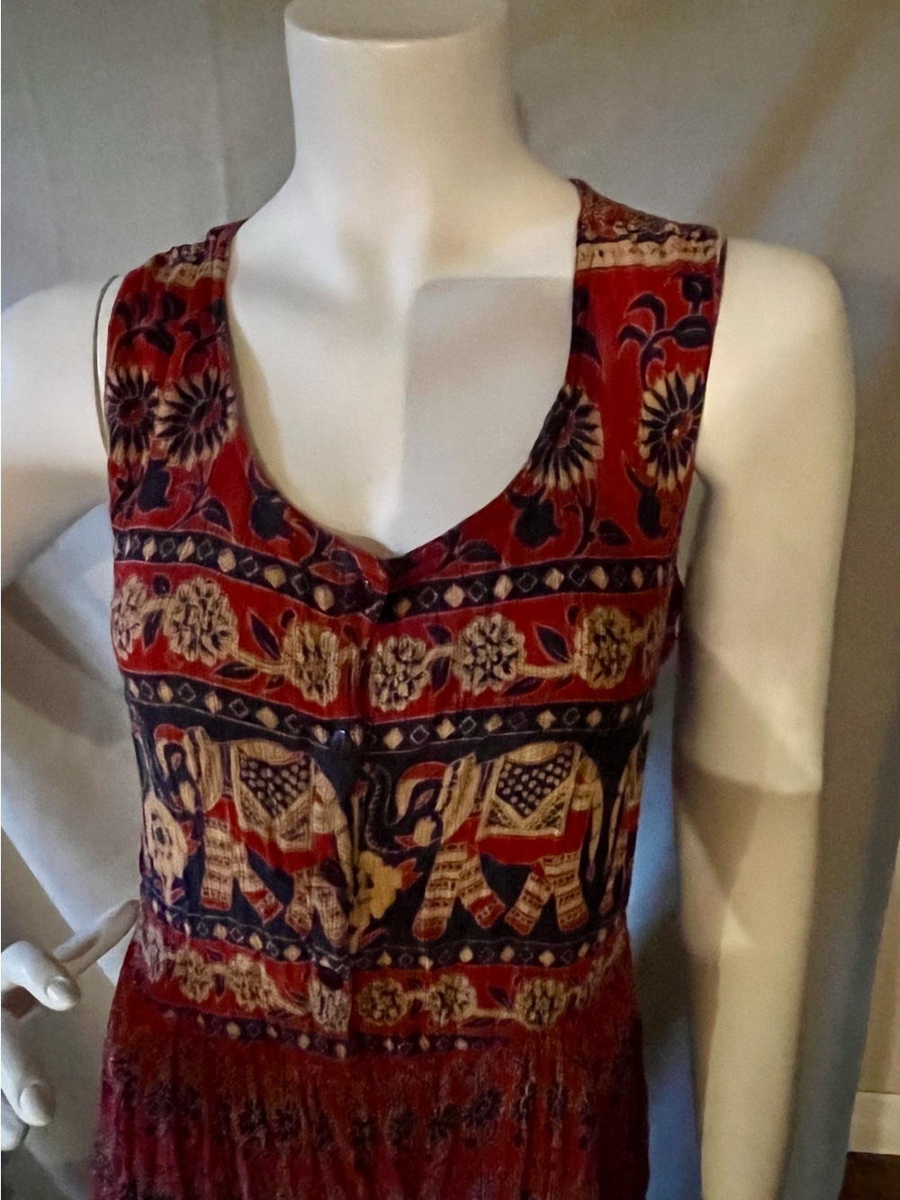 Vintage Starina Boho Print Maxi Dress Large
